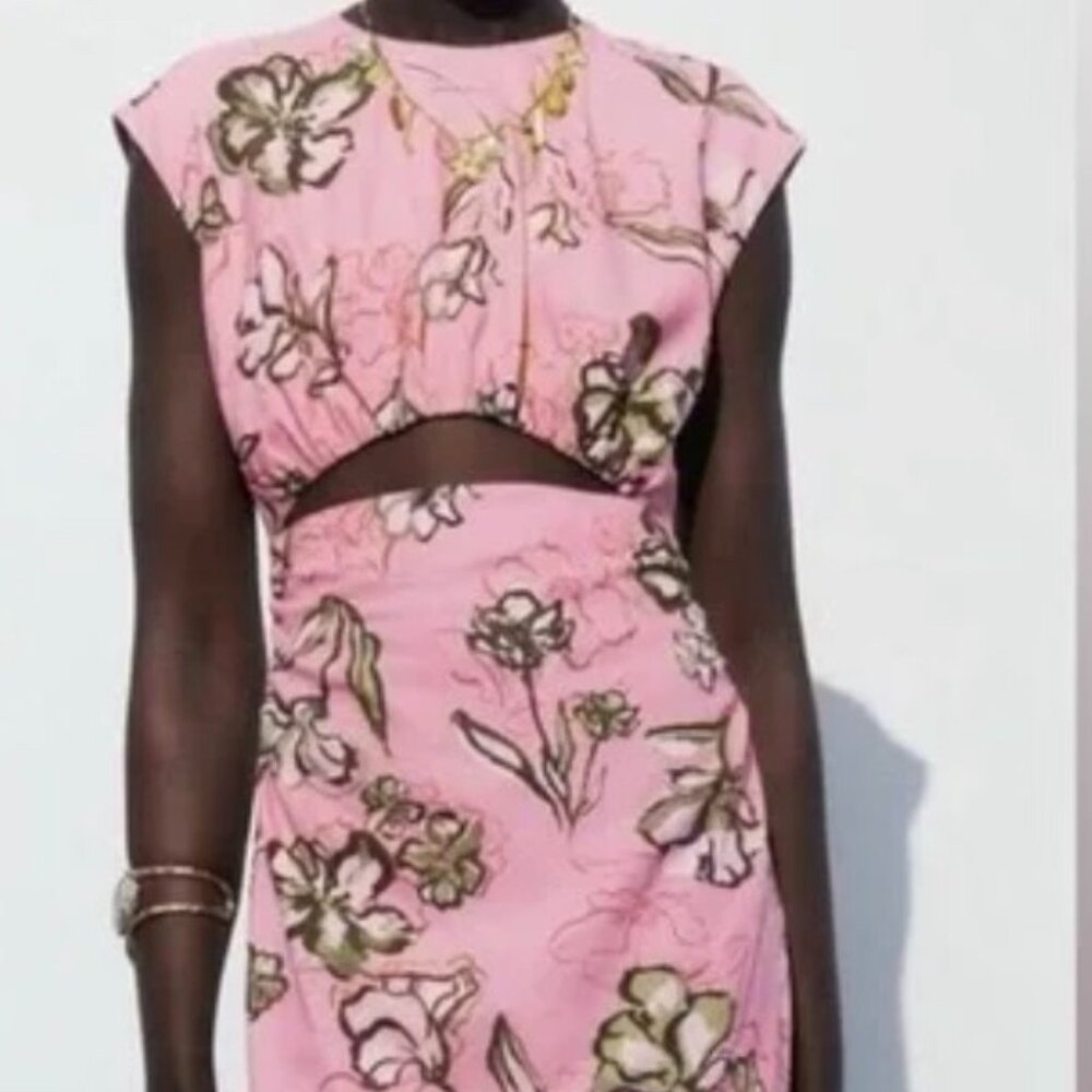 Zara Linen Blend Midi Floral Dress Sz. XS